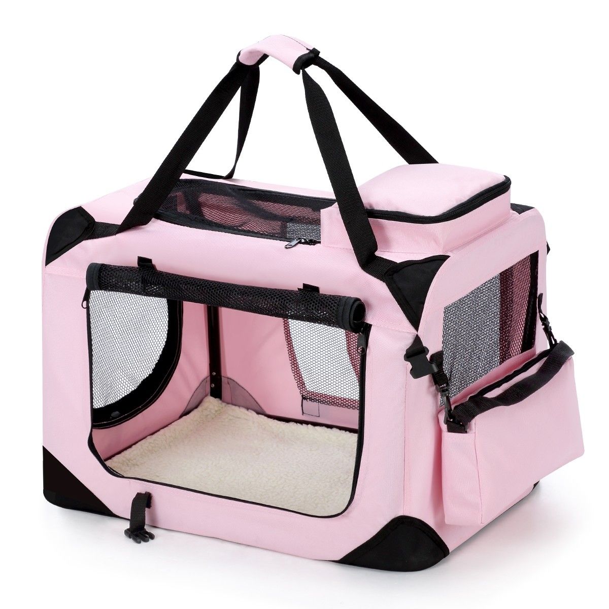 Pet Dog Cat Soft Crate Folding Puppy Travel Cage Medium Size Pink