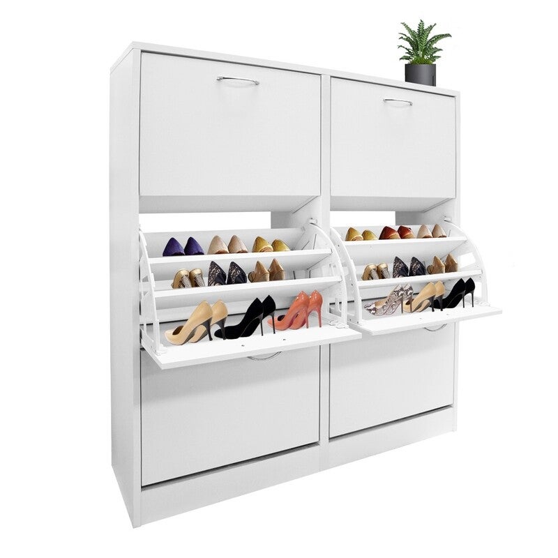 Wood Shoe Cabinet 54 Pairs Shoe Rack White with 6 Compartments | Buy ...