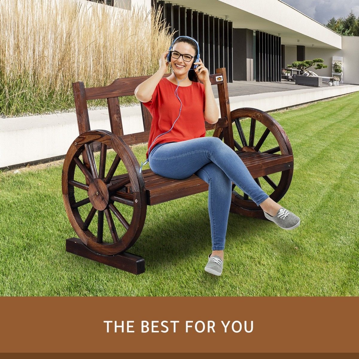 Wooden Garden Bench Outdoor Furniture With Wagon Wheel Buy