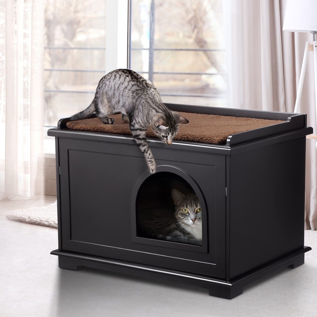 Wooden Pet House Cat Enclosure Decorative Litter Box Furniture W/ Cushion Buy Pet Beds 968141