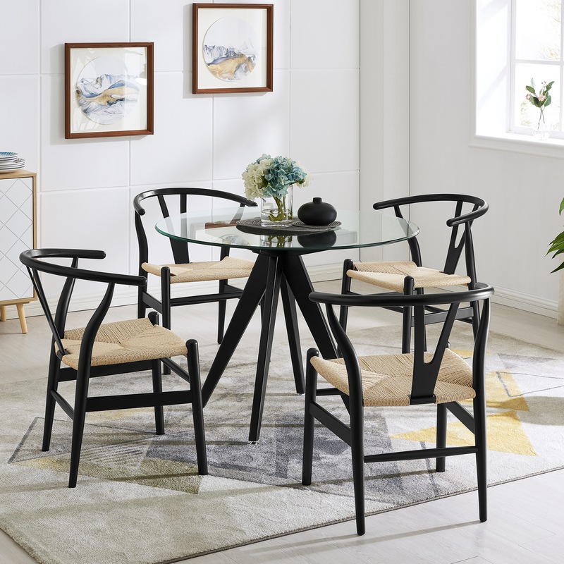 DukeLiving 5 Piece Black Scandi & Black and Natural Replica Hans Wegner