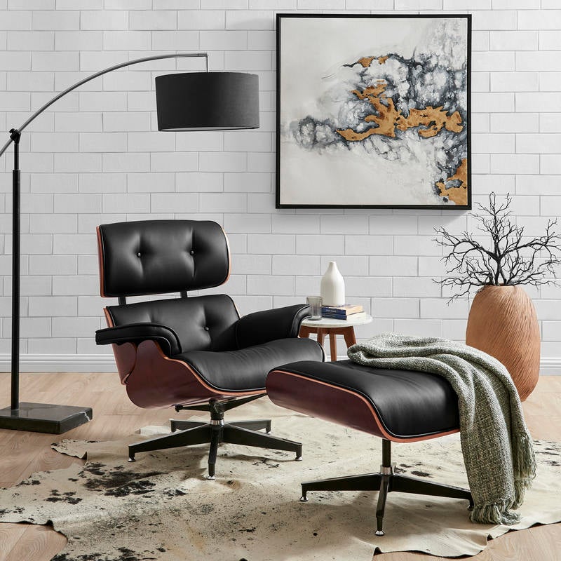 DukeLiving Eames Replica Lounge Chair and Ottoman - Premium Leather