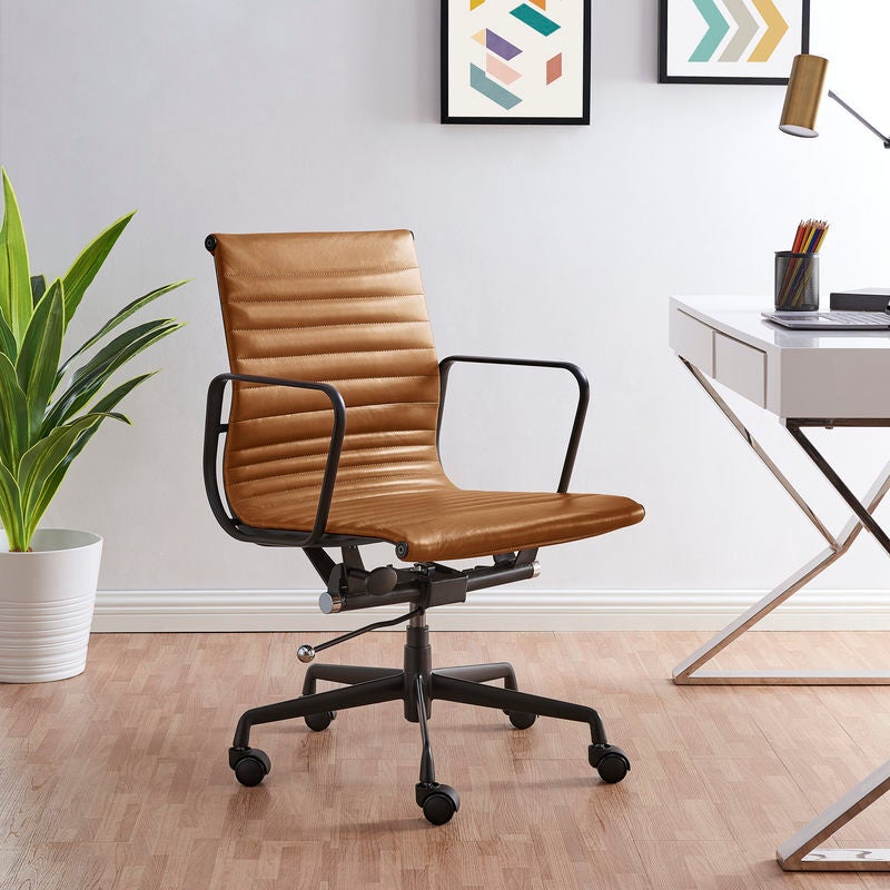 ErgoDuke Deluxe Eames Replica Low Back Ribbed Leather Management Office ...