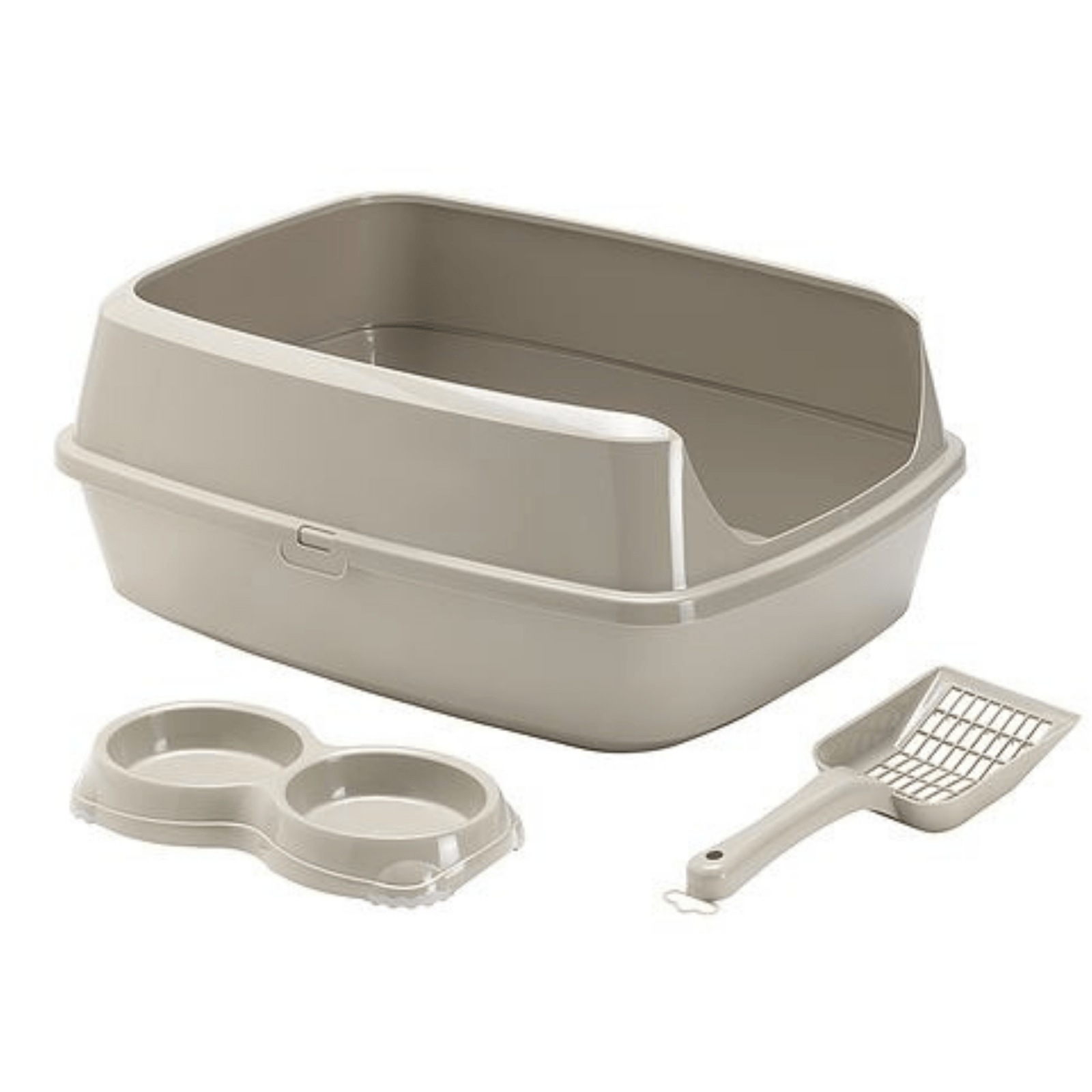 Moderna KitCat Starter Set Cat Litter Box, Double Bowl & Scoop, Warm