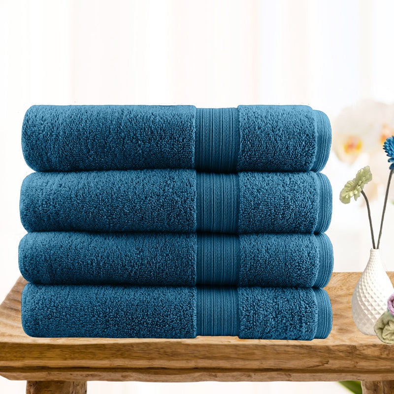 4 Piece Ultra-Light Cotton Bath Towels in Teal | Buy Towels - 689329