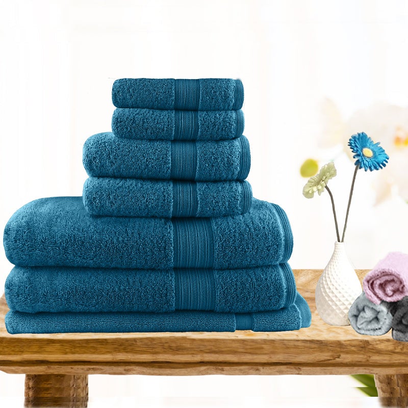 7 Piece Ultra-Light Cotton Bath Towel in Teal | Buy 7 Piece Towel Sets - 689355