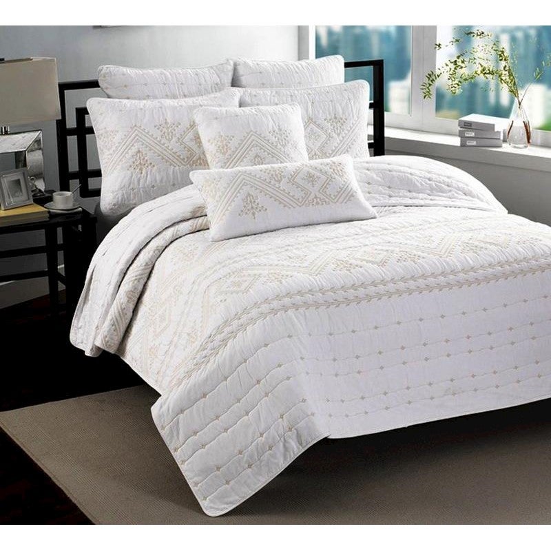 Luxury 100 Cotton Coverlet Bedspread Set Embroidery Quilt King