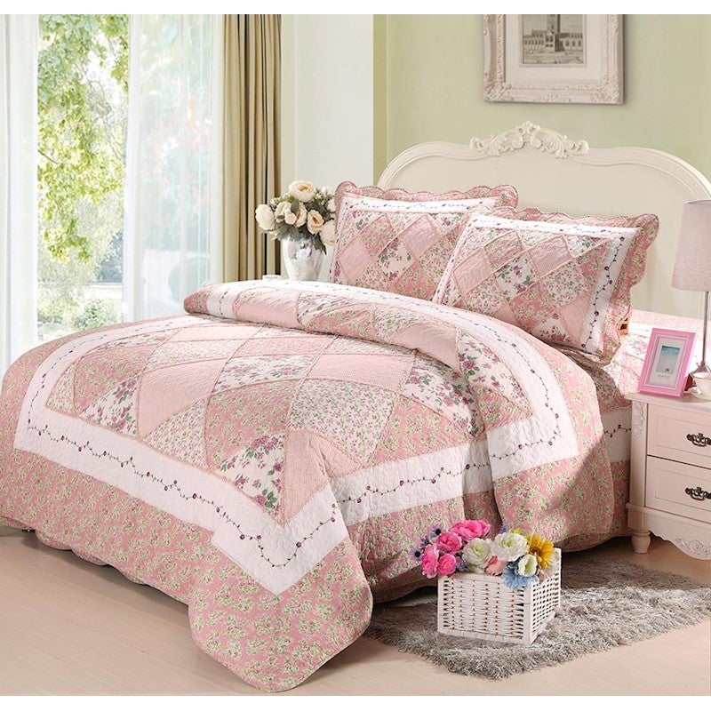 Luxury 100 Cotton Coverlet Bedspread Set Embroidery Quilt Queen