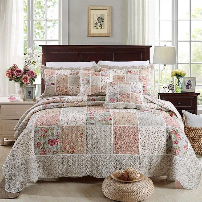Luxury 100 Cotton Coverlet / Bedspread Set Patchwork