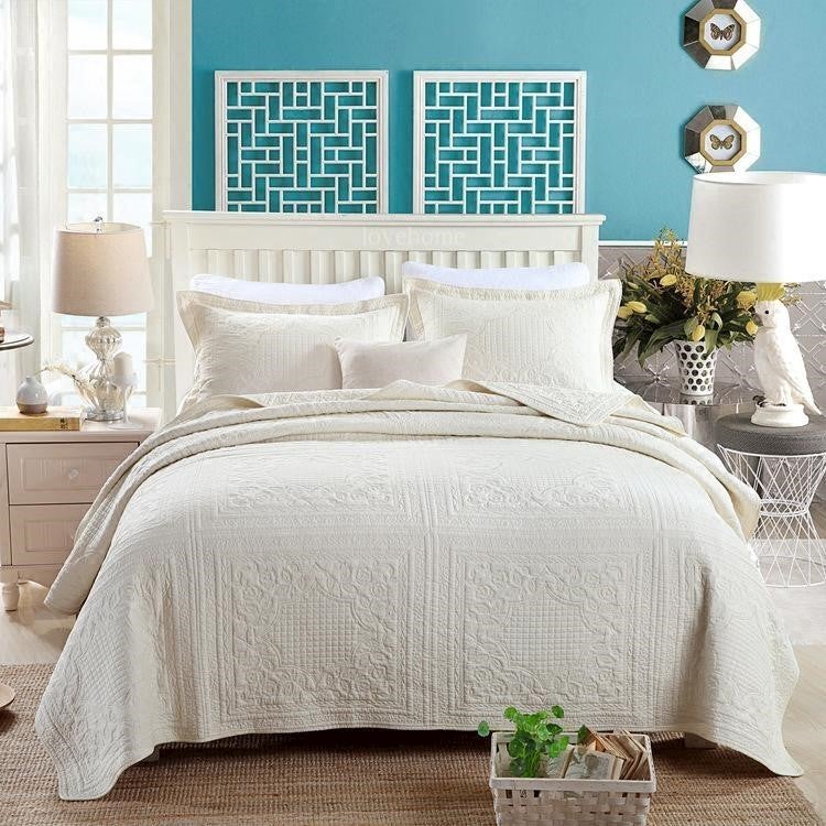Luxury 100 Cotton Coverlet Bedspread Set Quilt King Super