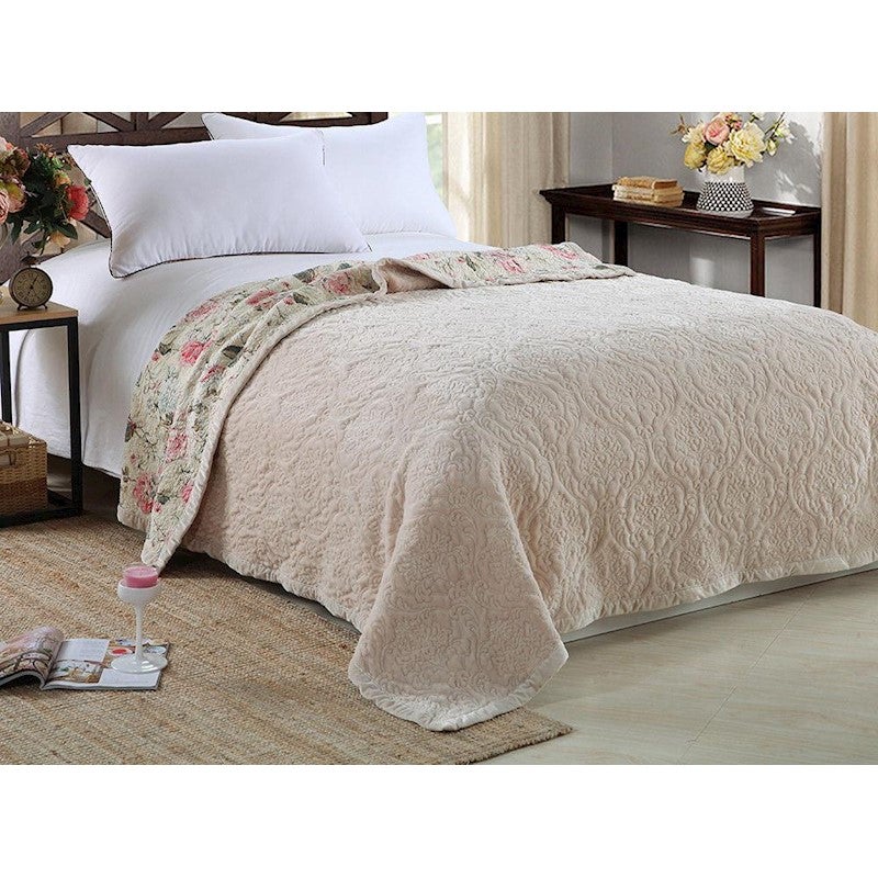 Luxury Cotton Bedspread Coverlet Damask Cream 200x230cm For Queen