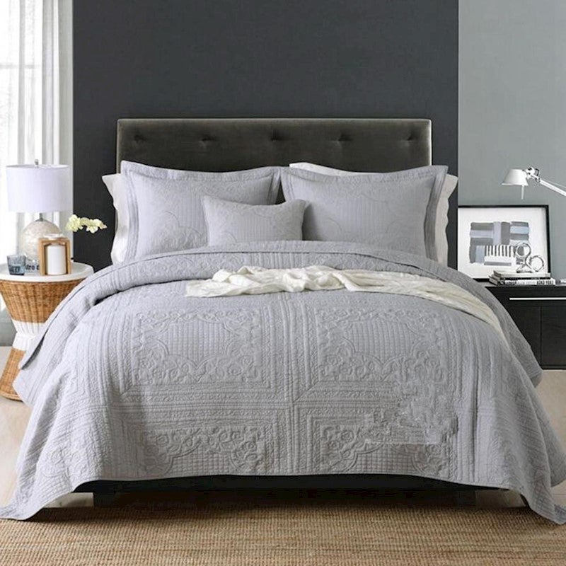 Luxury Quilted 100 Cotton Coverlet Bedspread Set King Super