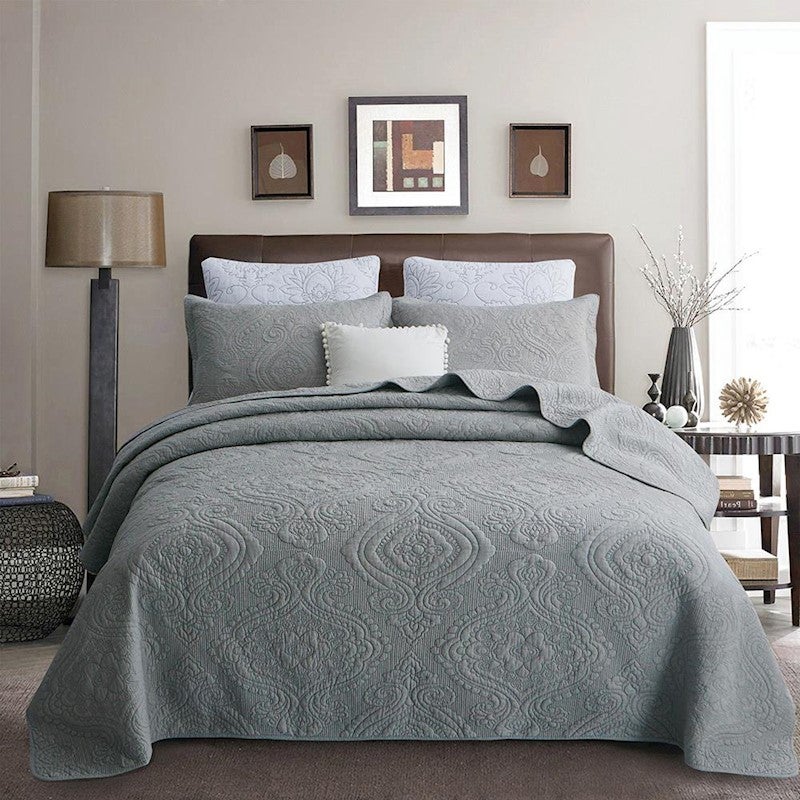 Luxury Quilted 100 Cotton Coverlet Bedspread Set King Super