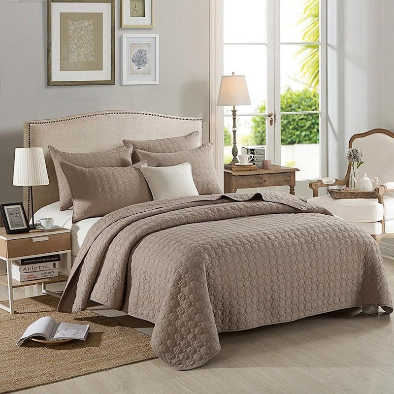 Luxury Quilted 100 Cotton Coverlet Bedspread Set Queen King
