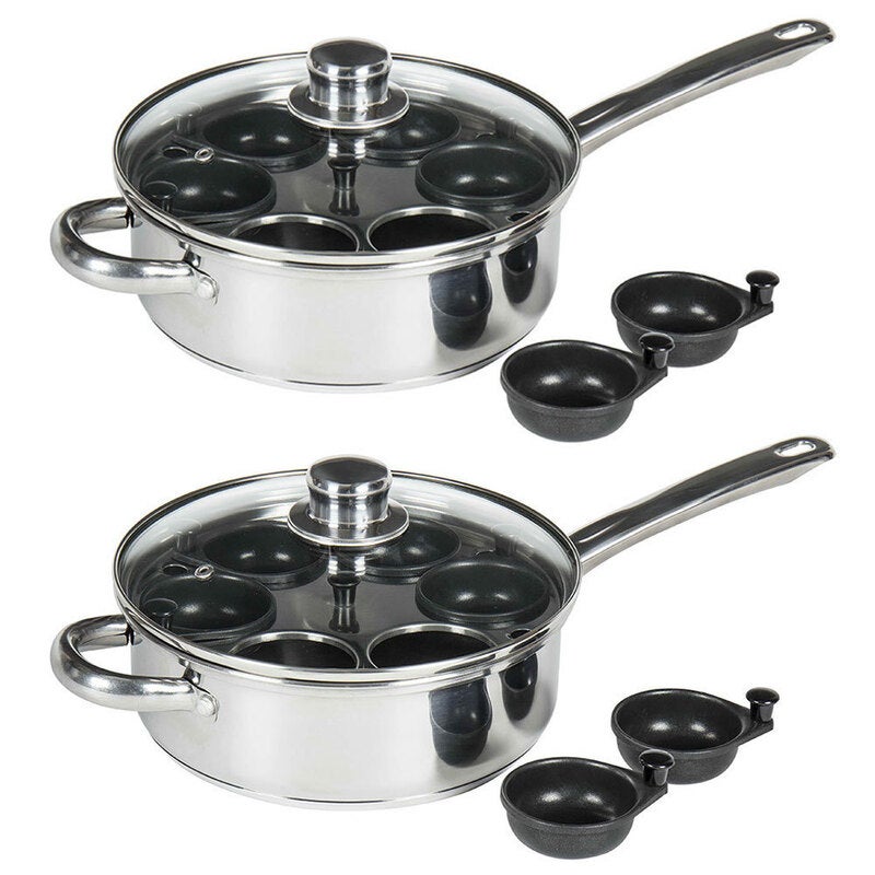 2x Kitchensmart 22cm Non Stick 6 Cup Egg Poacher Induction Pan