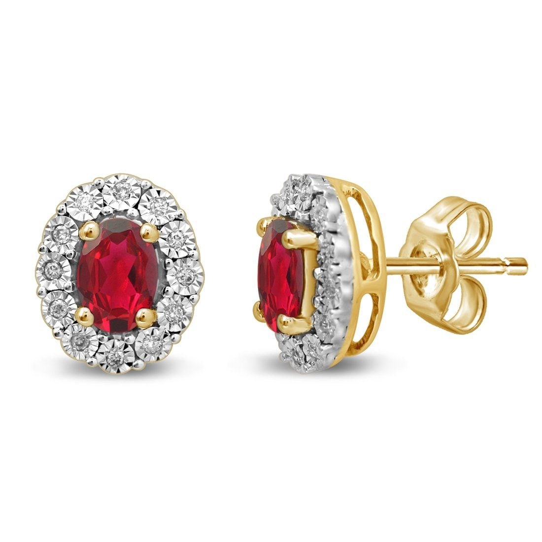 Bevilles 9ct Yellow Gold Created Ruby & Diamond Earrings Stud | Buy ...