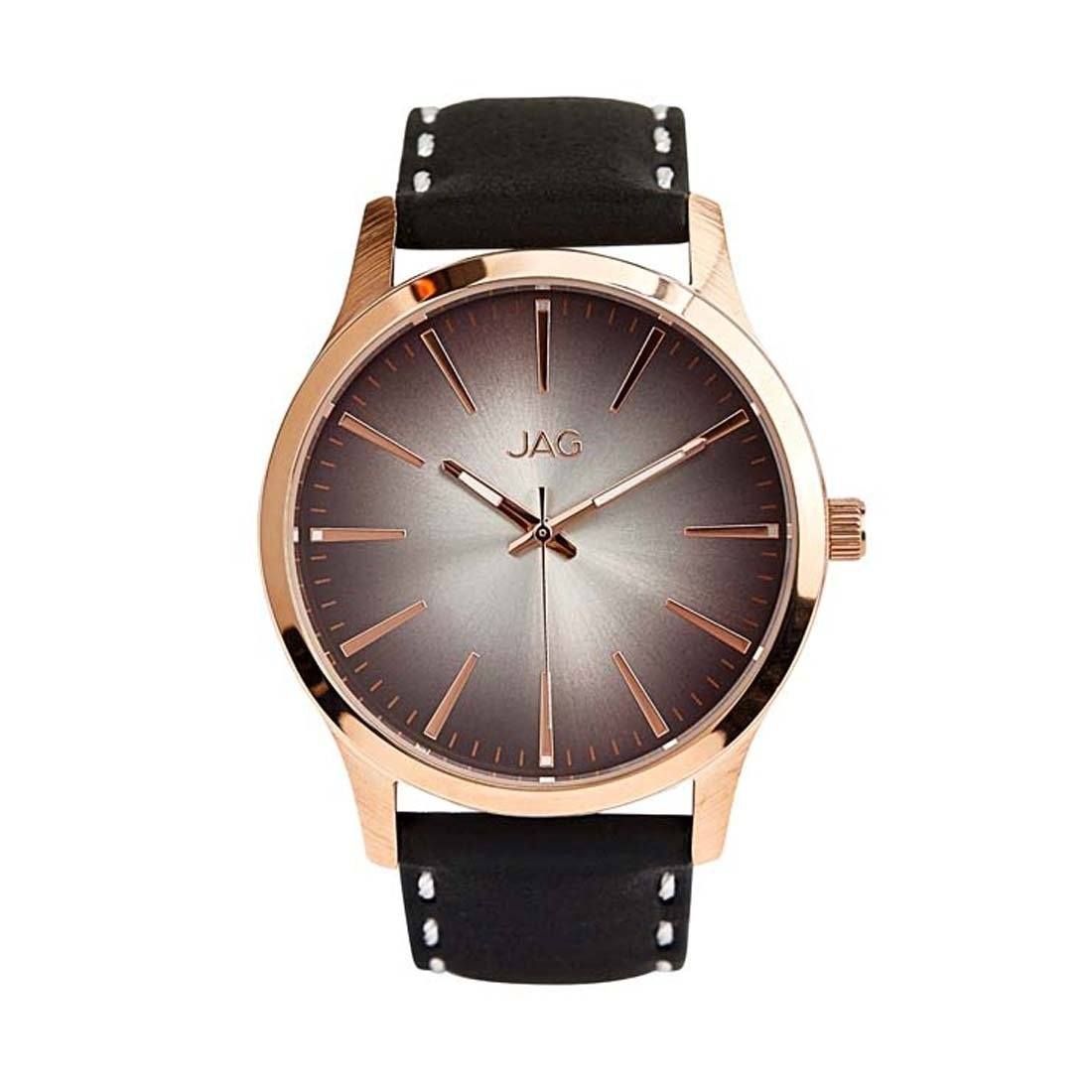 Jag Hunter Mens Watch Model J2000 LeatherStainless Steel 3 Hands Black