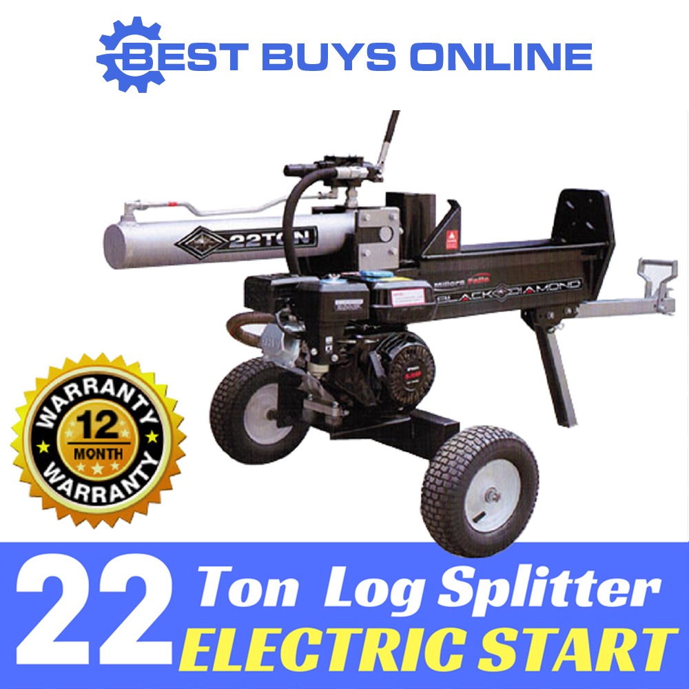Log Splitter 22 Ton Black Diamond 6.5HP Electric Start Hydraulic Wood