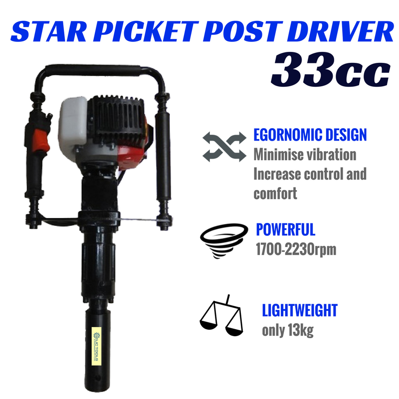 Petrol Post Driver Star Picket 2 Stroke Heavy Duty for Fence Fencing