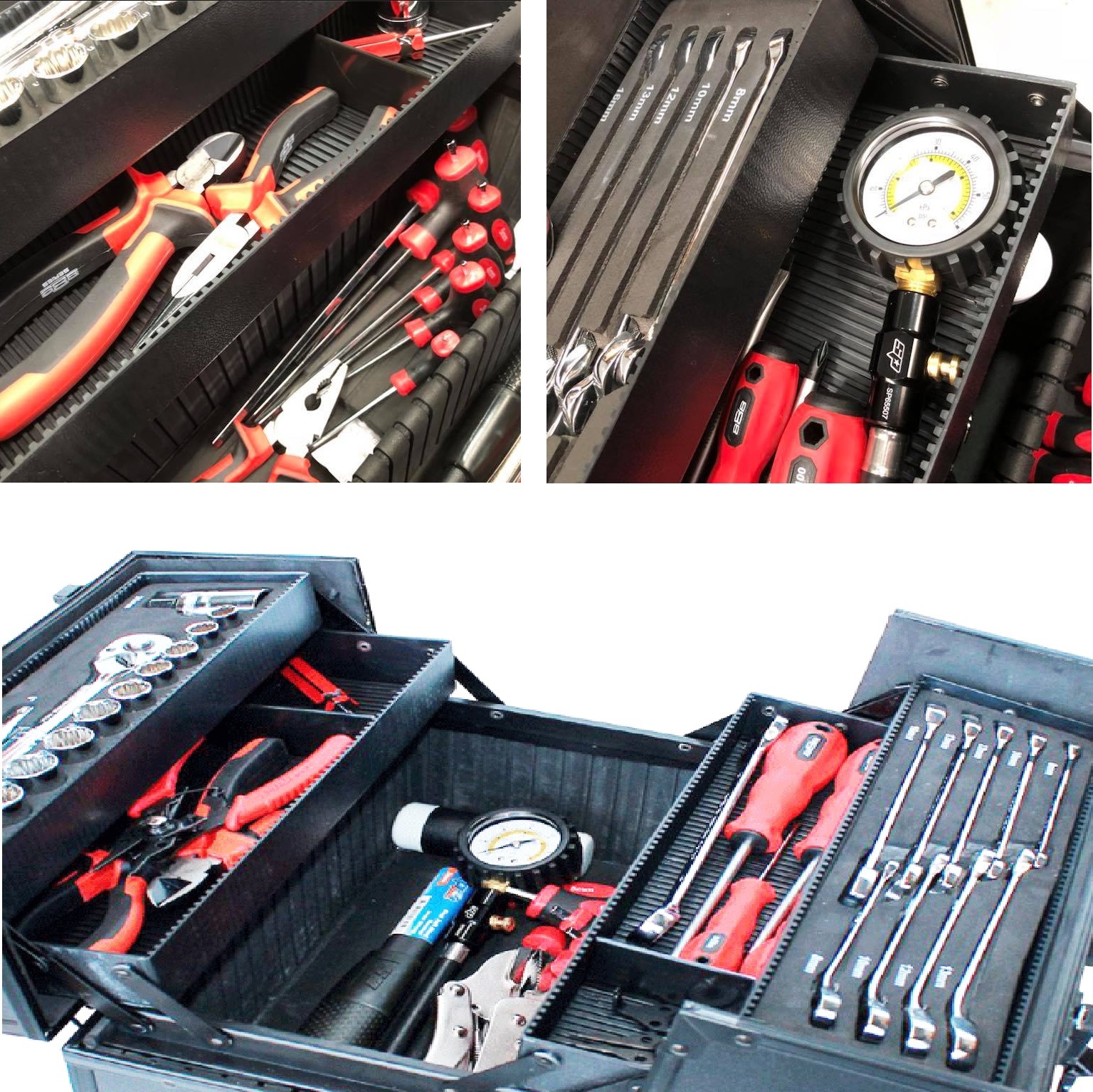 Go Kart Tool box 5 tray Tools Kit w/ Spanners Hammer Pliers Sockets Set