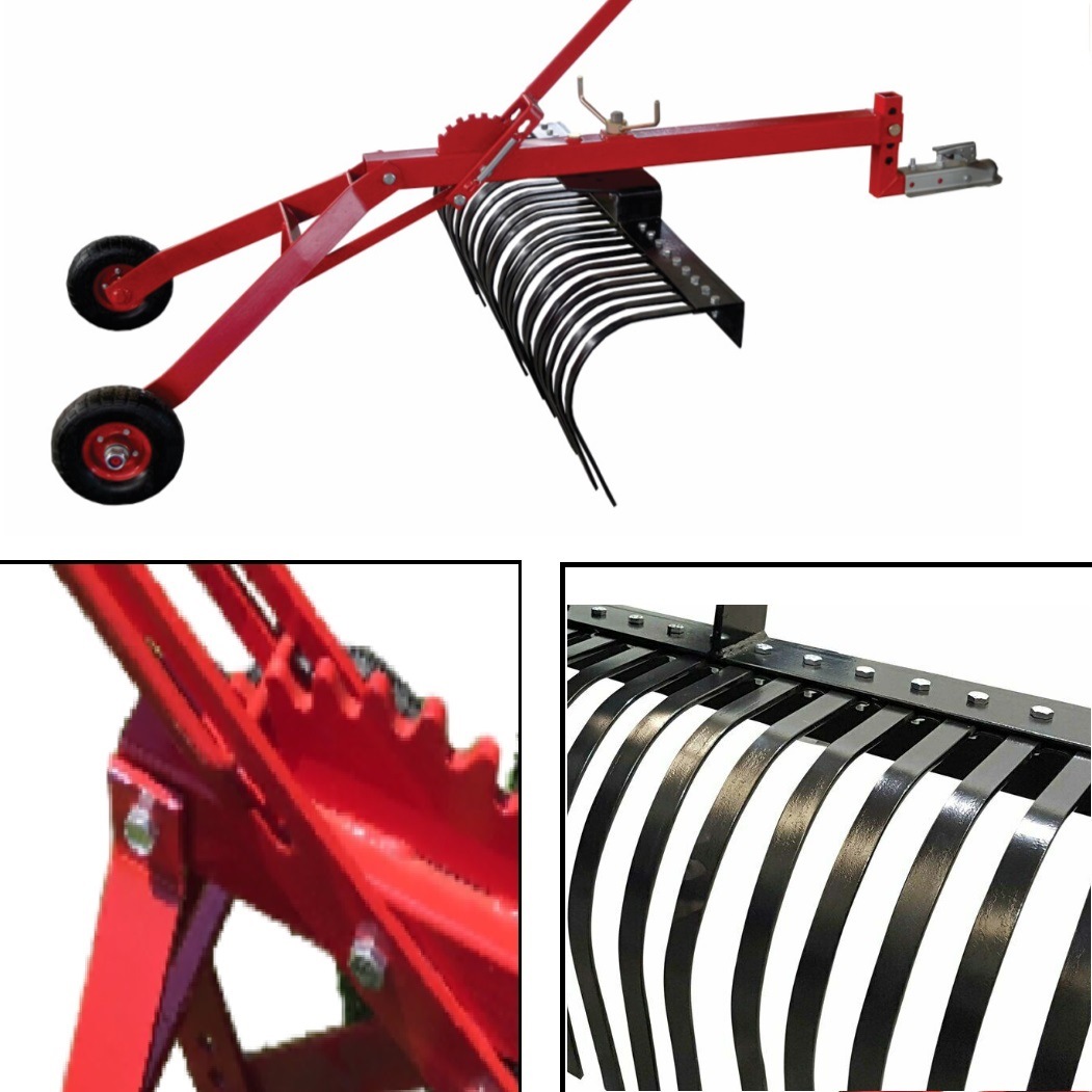 Stick Rake tow behind ATV 6ft 180cm landscape rake for quad bike, ride