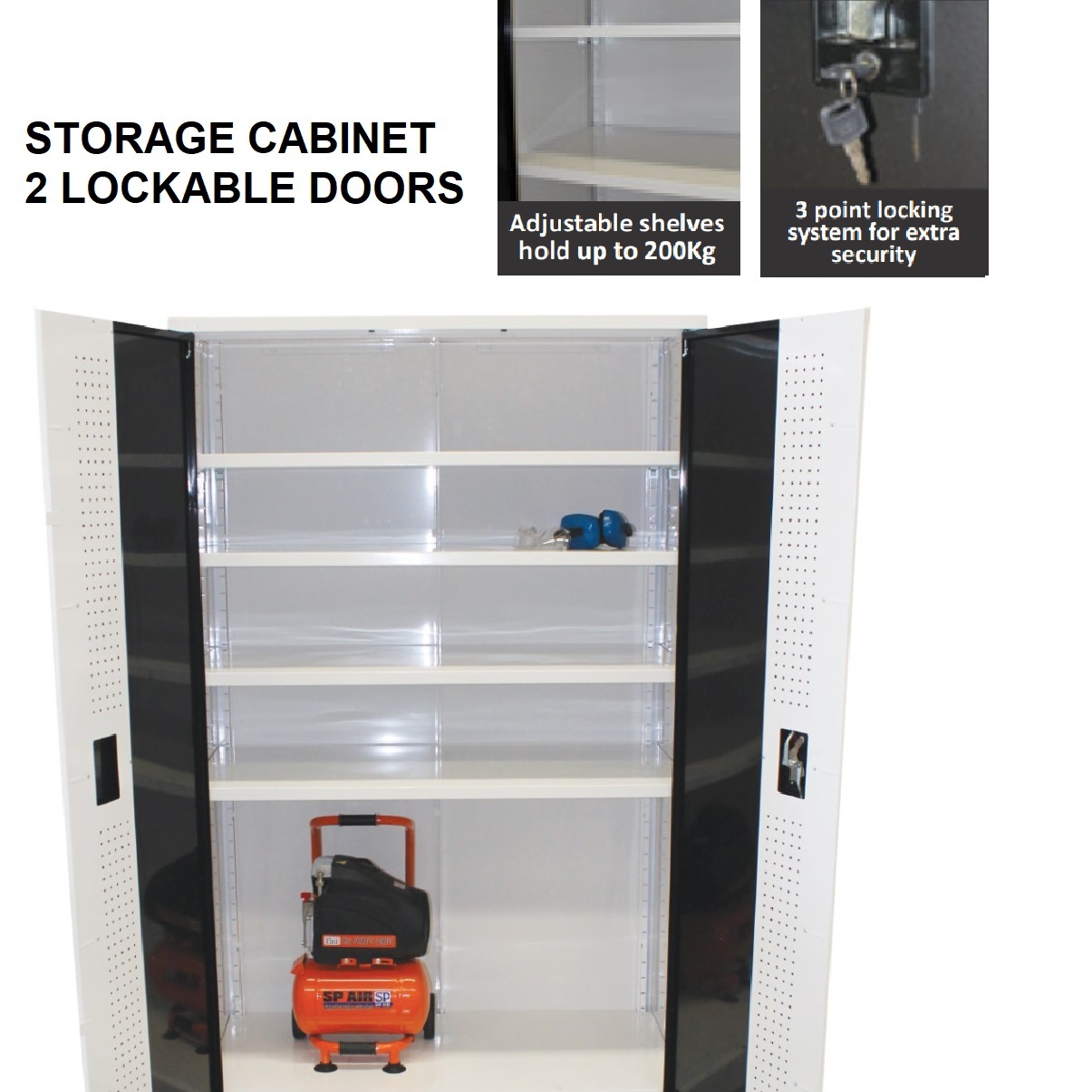 Storage Cabinet 4 Shelves Lockable Black Doors For Workshop Storage Sp40450 Buy Tool Cabinets 9330514054536