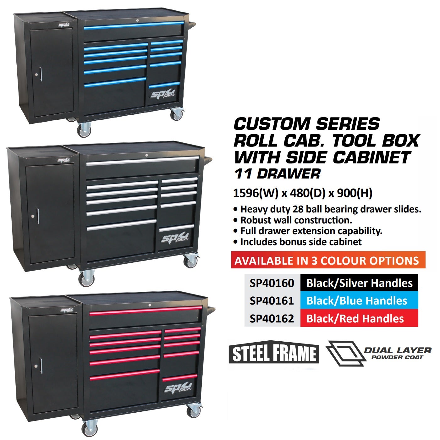 Sp Tool Box 11 Drawer Roller Side Cabinet Sp40160 Black Toolbox