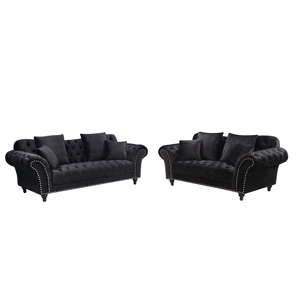 MONARCH CHESTERFIELD SOFA SET VELVET BLACK Buy Sofas MONARCH CHESTERFIELD SOFA SET VELVET BLACK Buy Sofas