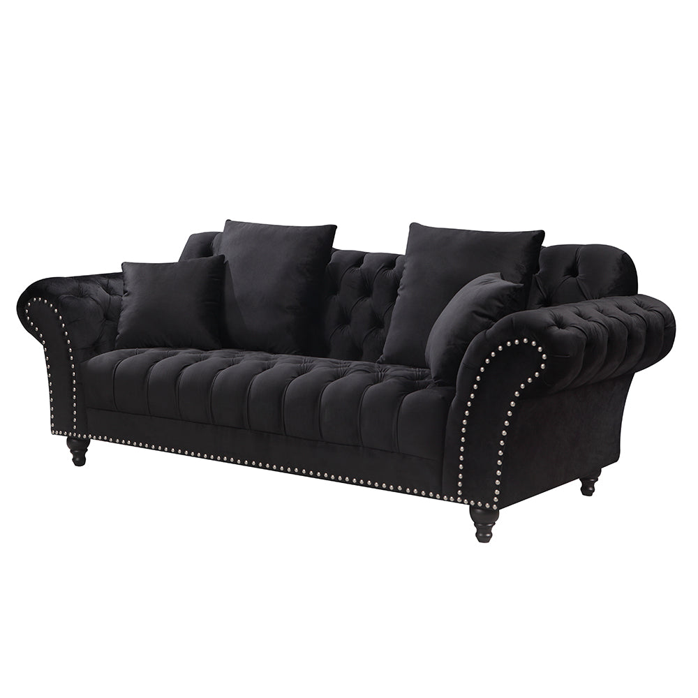 MONARCH CHESTERFIELD SOFA SET VELVET BLACK Buy Sofas 1318315