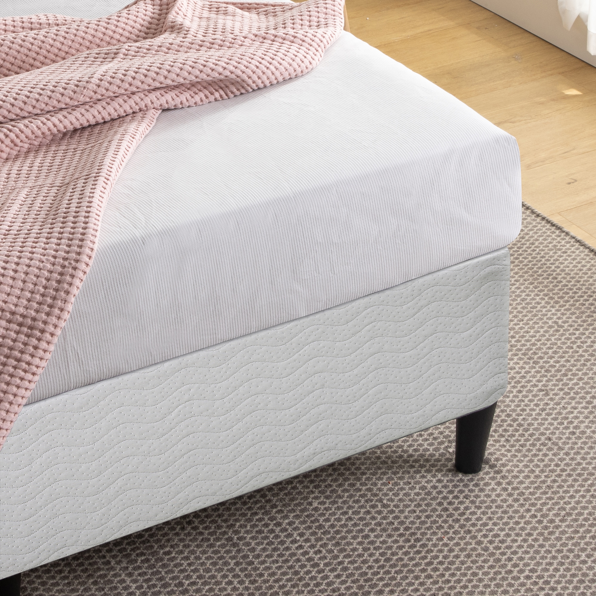 Zinus 35cm Standing Fabric Smart Bed Base Ensemble Mattress Foundation Light Grey Sand