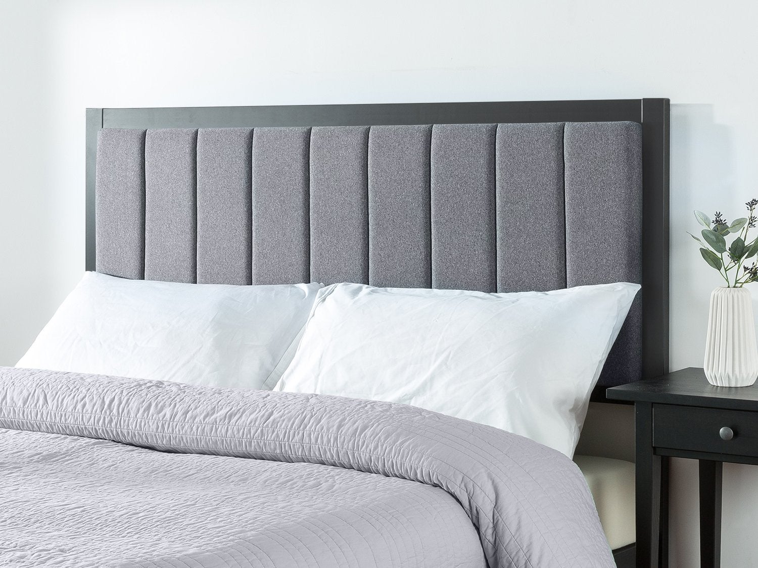 Zinus Anuar Fabric Headboard Banded Grey Upholstered Metal Hd Foam Bed Head Metal Frame Double