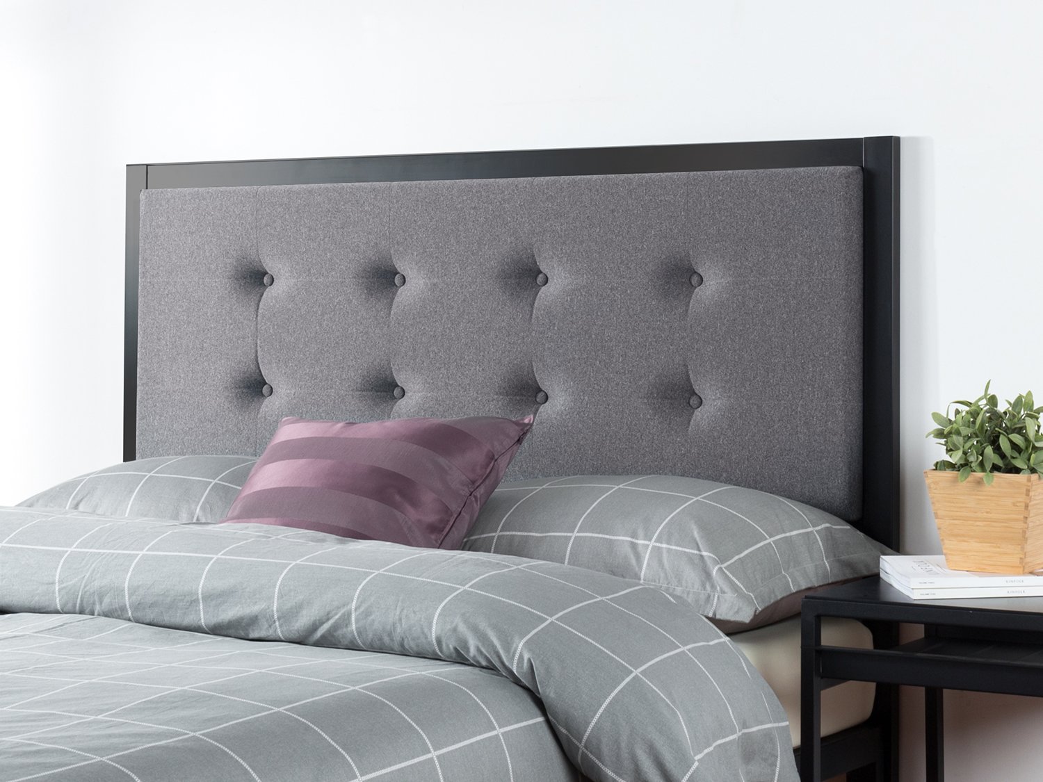 Zinus Barbara Fabric Headboard Button Tufted Grey Upholstered Metal HD