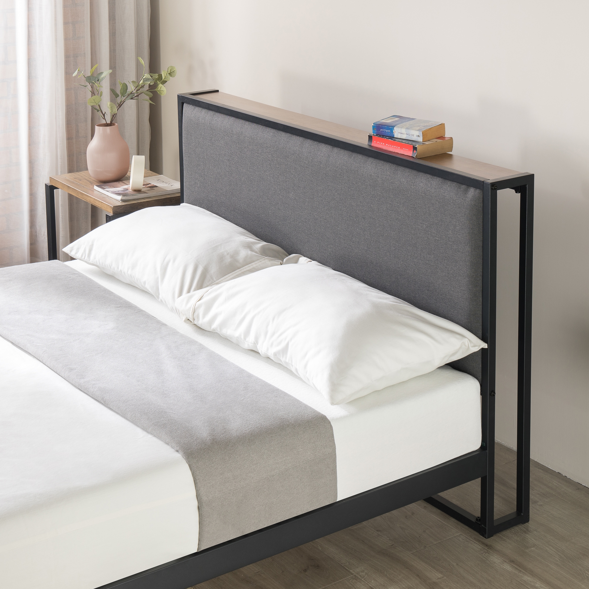 Zinus Christina Ironline Industrial Metal And Fabric Bed Frame With ...