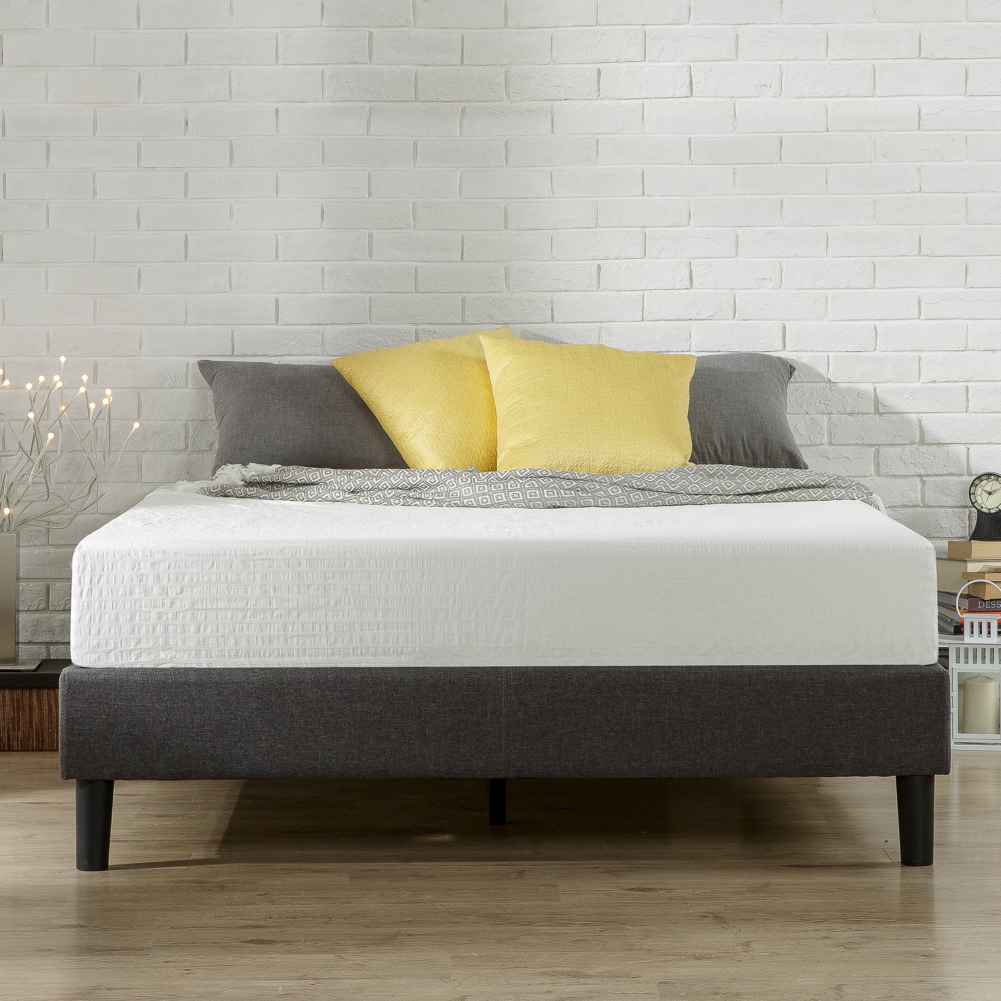 Zinus Curtis Essential Fabric Bed Base Upholstered Grey Bed Frame
