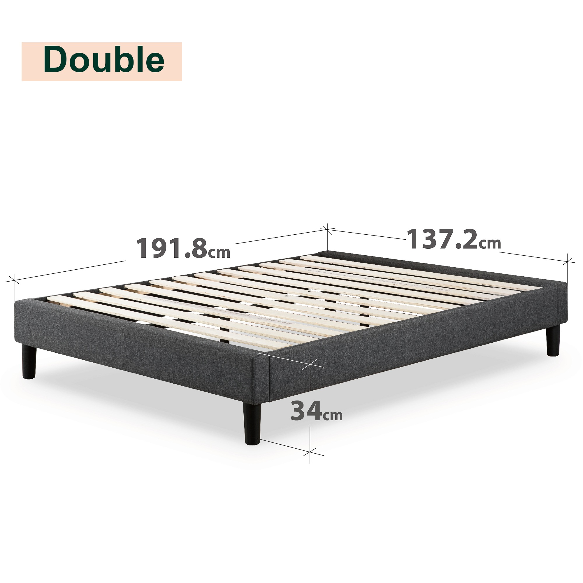 Zinus Curtis Essential Fabric Bed Base Upholstered Grey Bed Frame