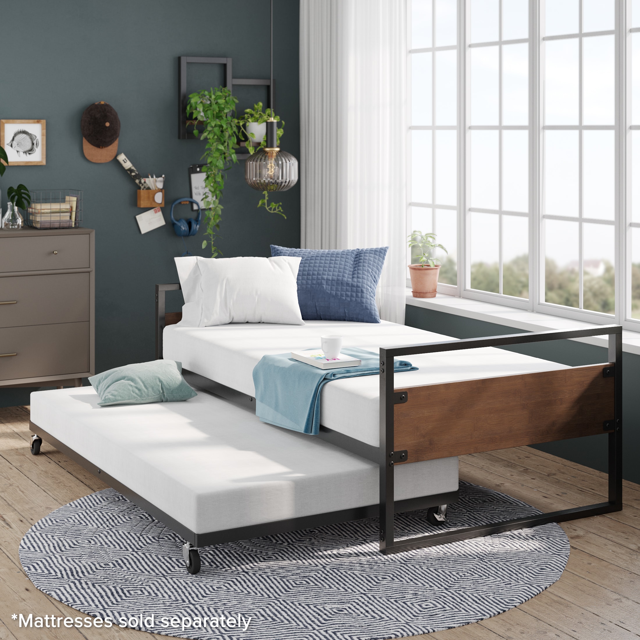 Zinus Industrial Twin Premium Daybed and Trundle Bed Frame Set