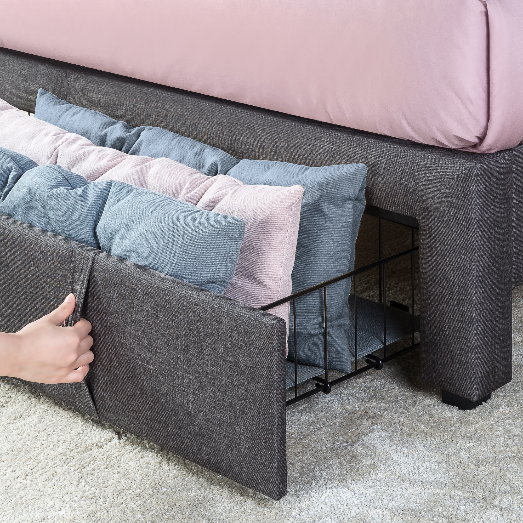 Zinus Lottie Upholstered Square Stitched Fabric Platform Bed Frame with