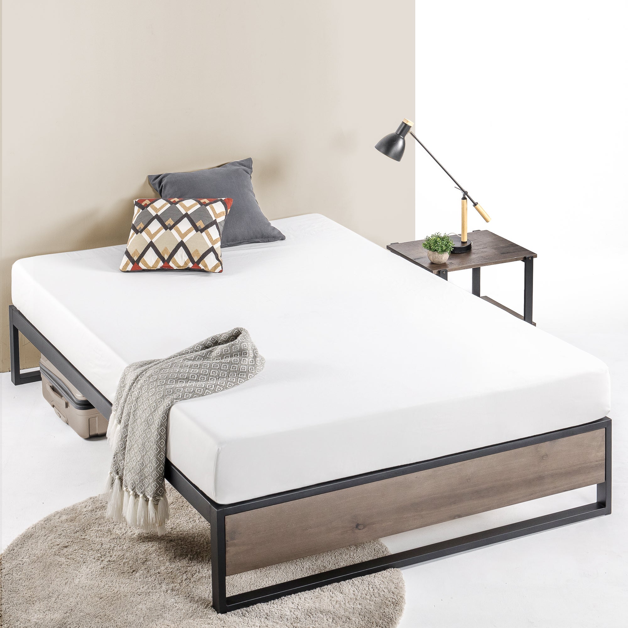 Zinus Suzanne 35cm Grey Industrial Bed Base Frame Steel and Pine Wood