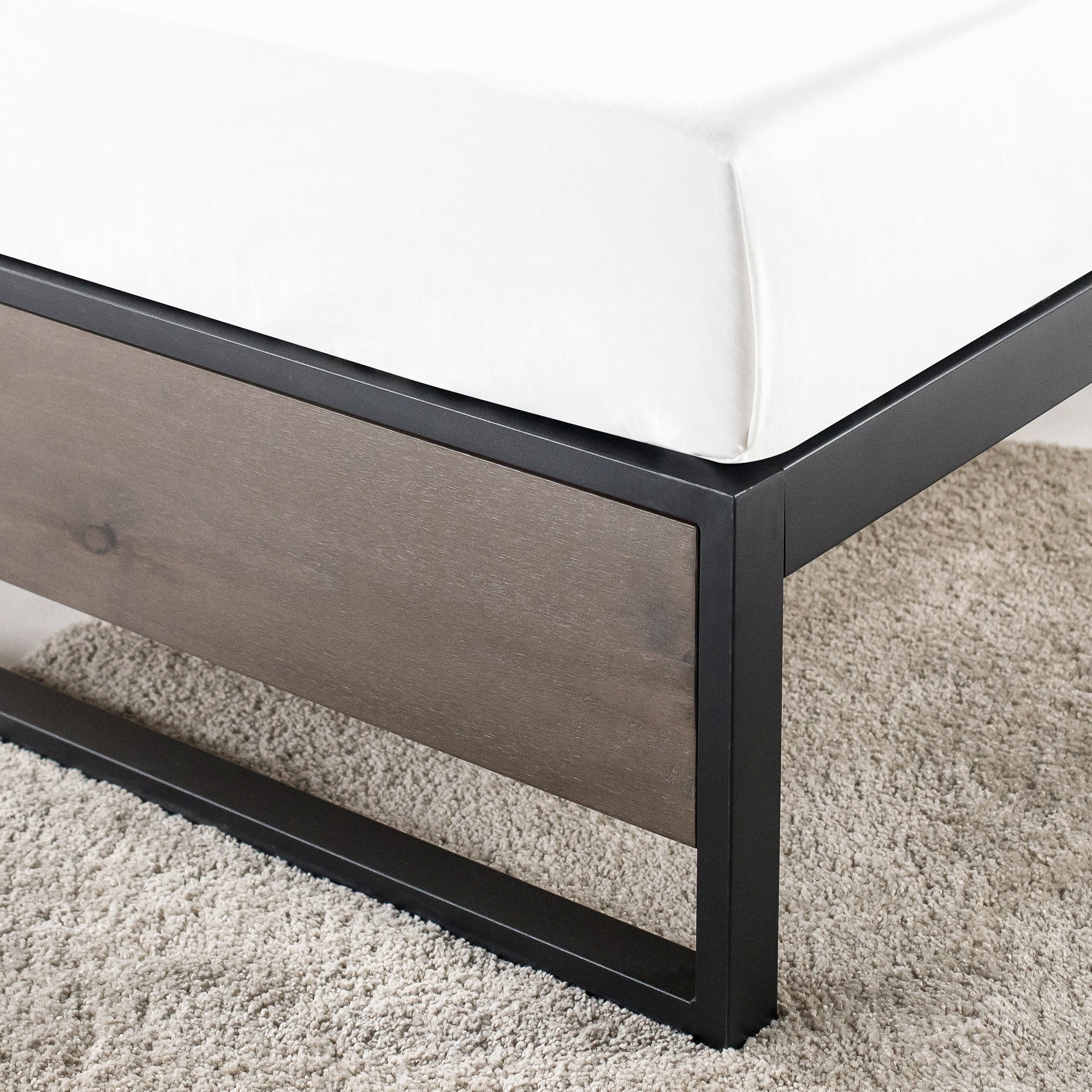 Zinus Suzanne 35cm Grey Industrial Bed Base Frame Steel and Pine Wood