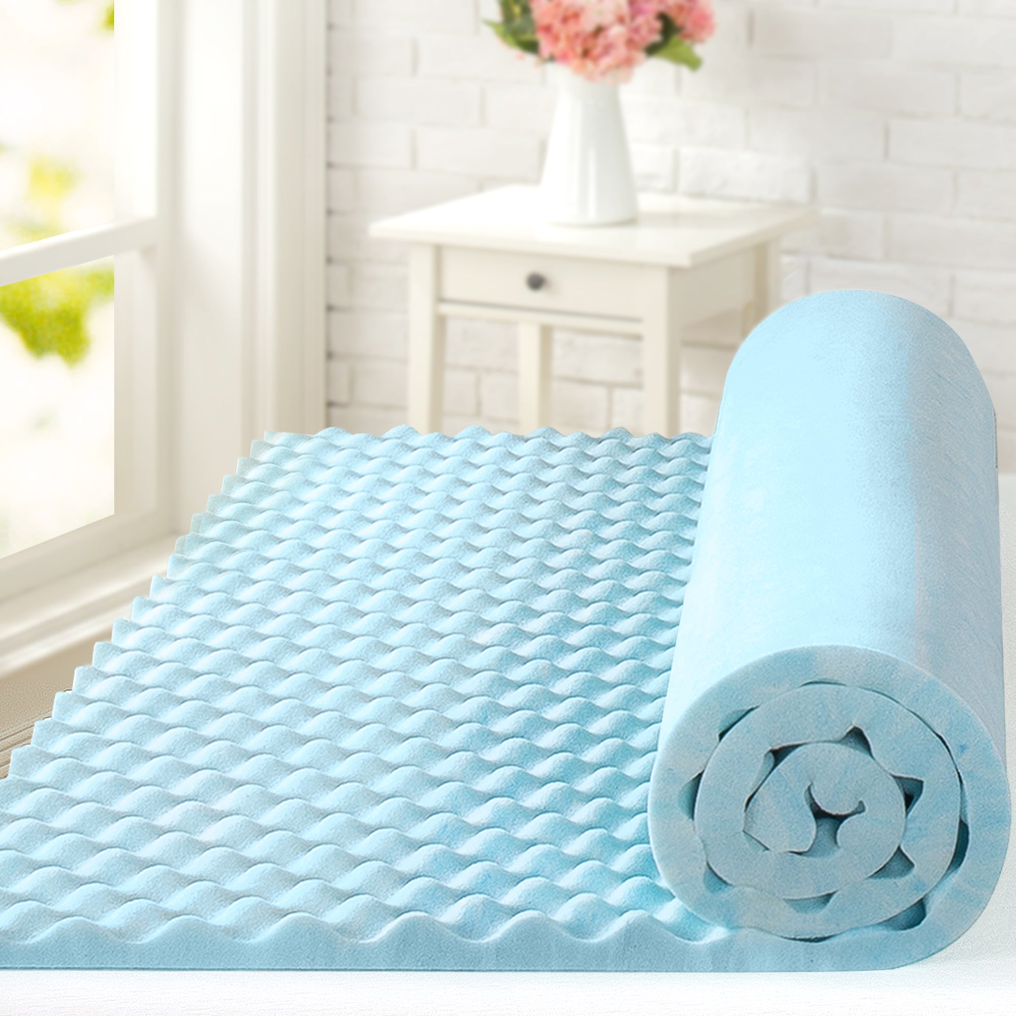 Zinus Swirl Cool Gel Convoluted Memory Foam Air Flow Mattress Topper ...