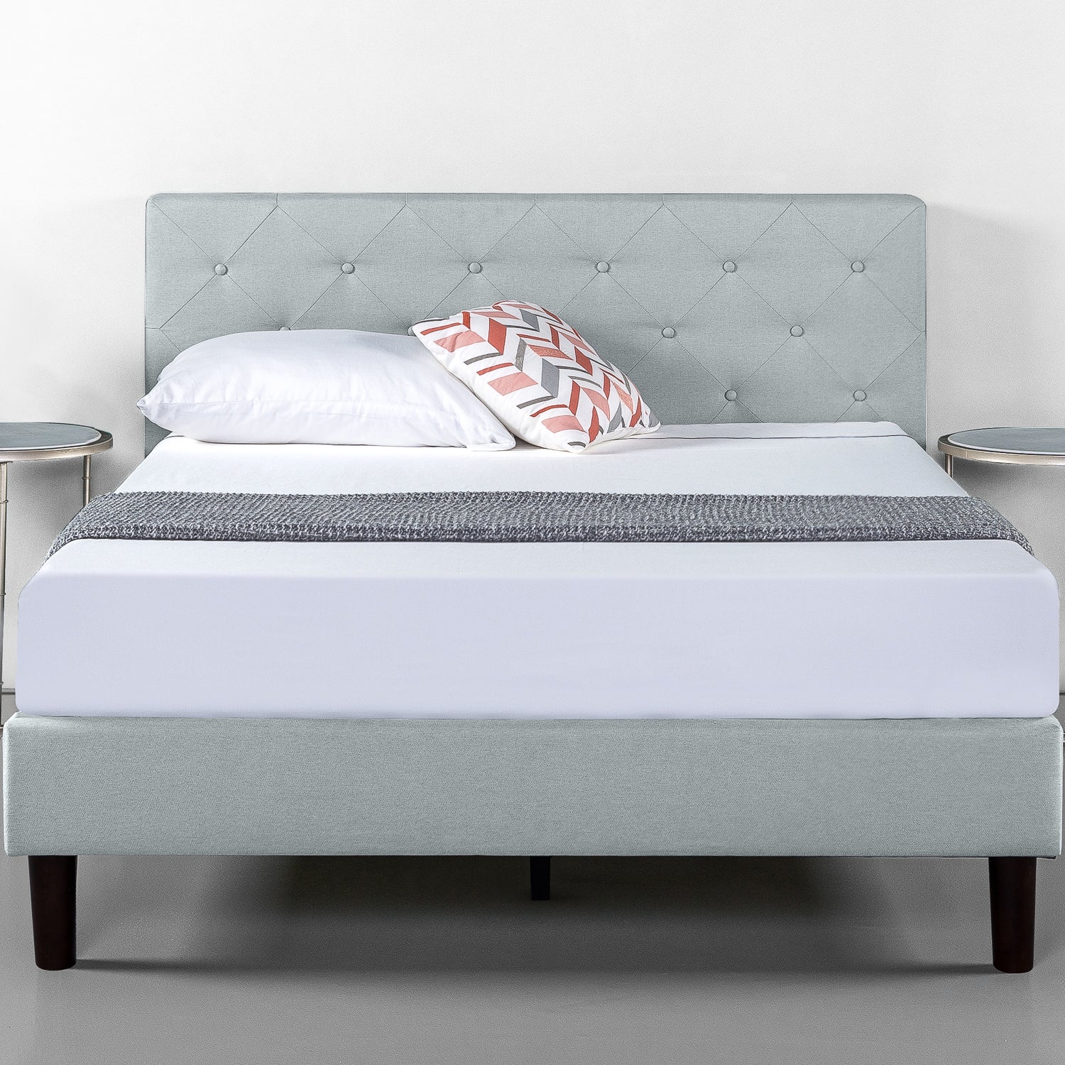 Zinus Shalini Upholstered Diamond Stitched Platform Fabric Bed Frame Base Mattress with Wooden