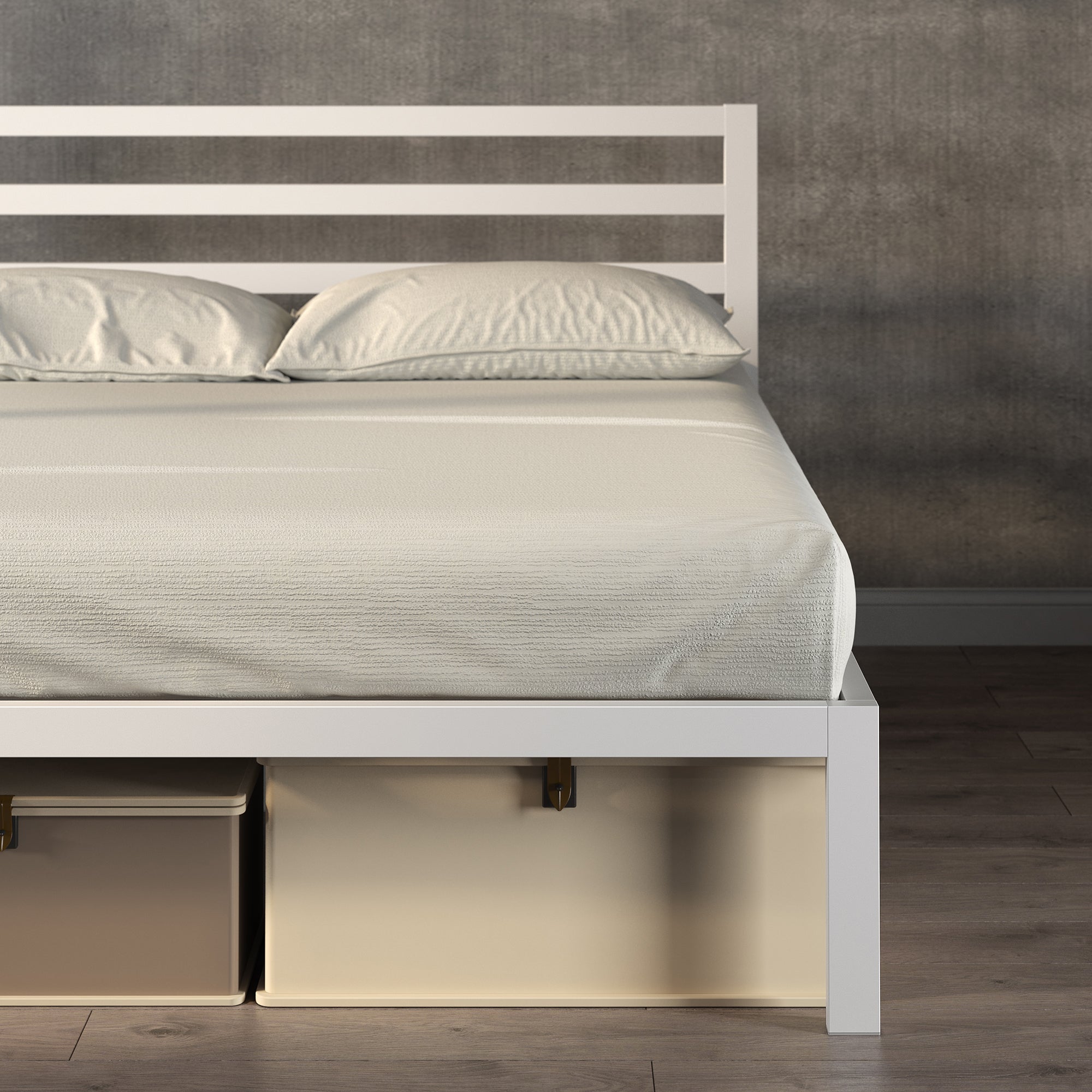Zinus White Modern Metal Steel Platform Bed Frame Base Mattress Double