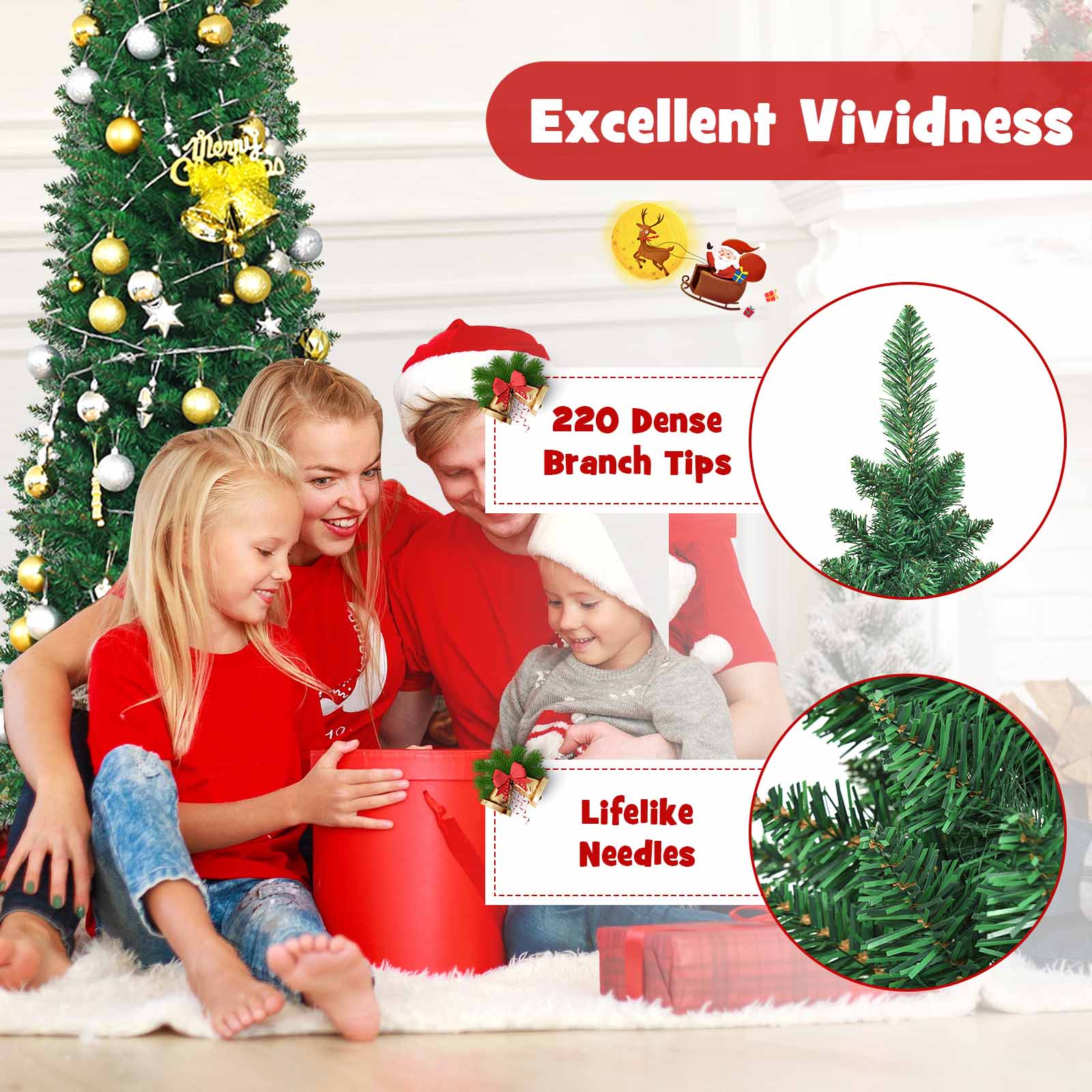 1 5m Pvc Pencil Xmas Tree Slim Christmas Tree Home Decor Green
