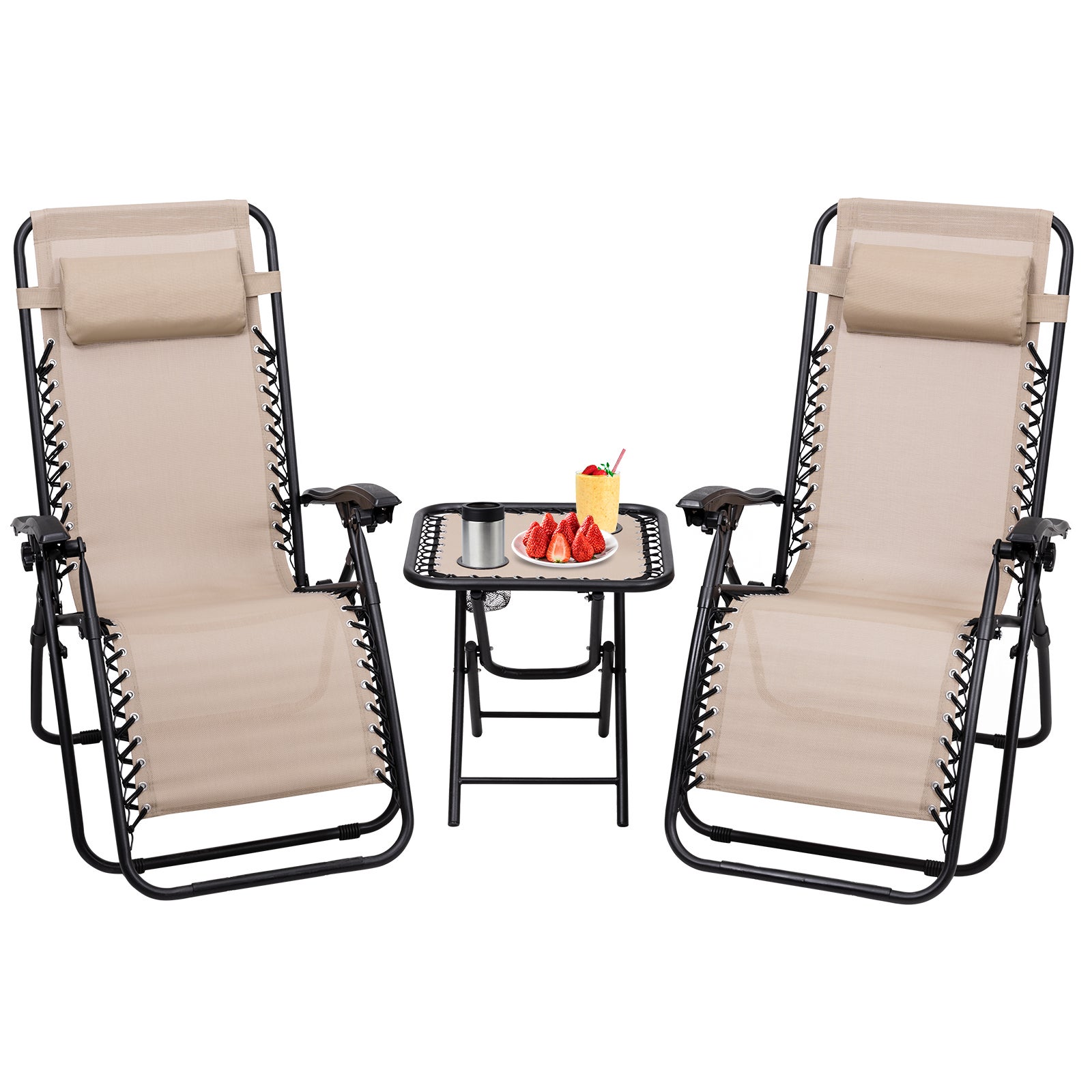 3pc Outdoor Zero Gravity Reclining Lounge Chairs Set With Table