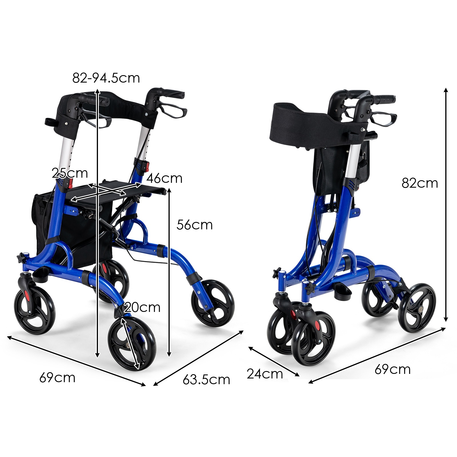 Costway Rollator 4 Wheel Foldable Walking Frame Compact Mobility Walker