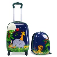 2PC Kids Luggage Set Travel Trolley 16"+12" Suitcase Backpack Set Carry On Bag - Jungle, KidsGift