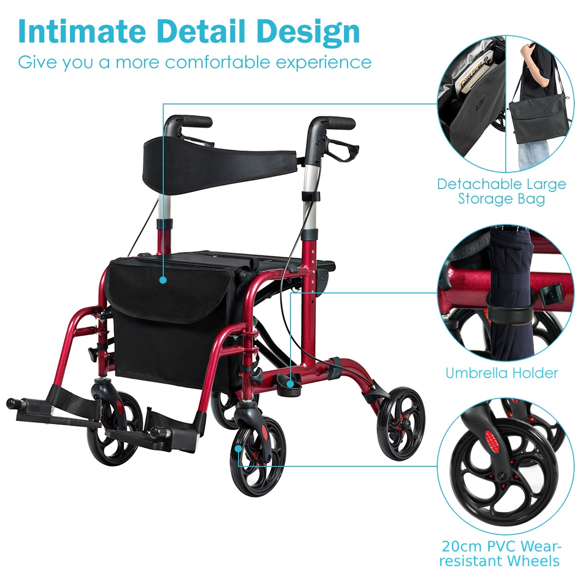 Costway 2-IN-1 Folding Rollator Walker Wheelchair w/Park Brakes Compact ...