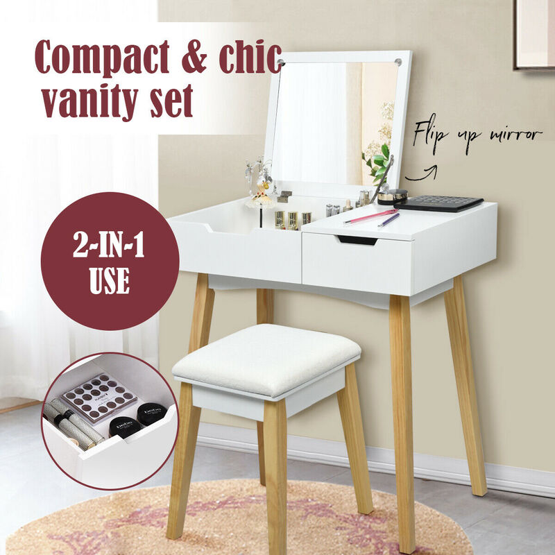 Mirrored Dressing Table Stool Set Jewellery Storage Cabinet