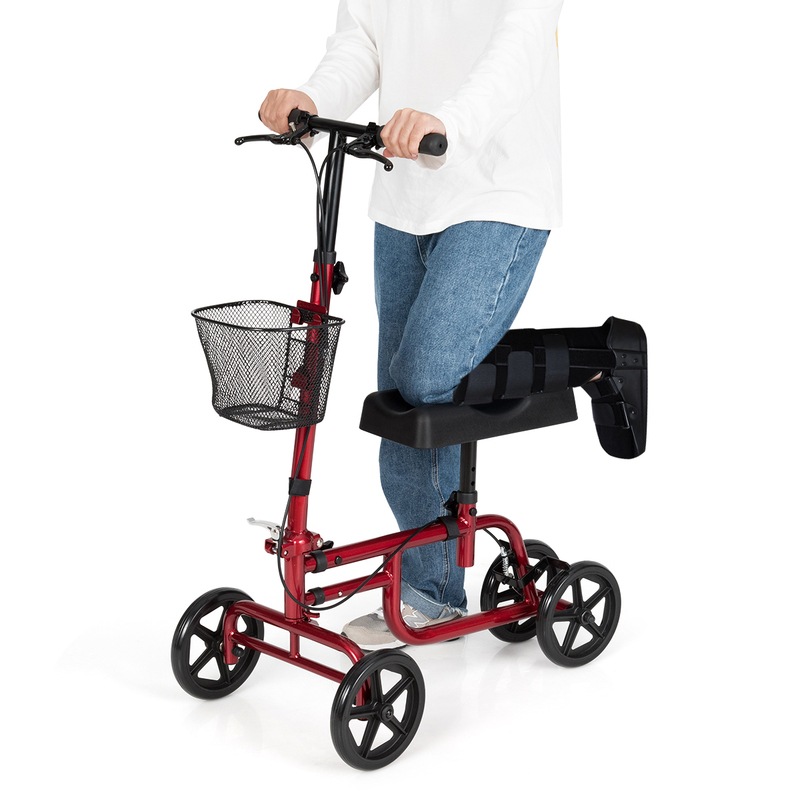 Folding Steerable Knee Walker Mobility Scooter w/Park Brake Detachable