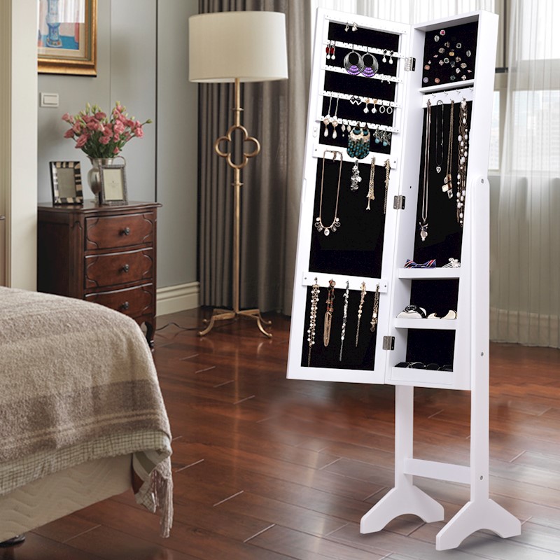 Mirror With Led Light Jewellery Cabinet Stand Storage Floor